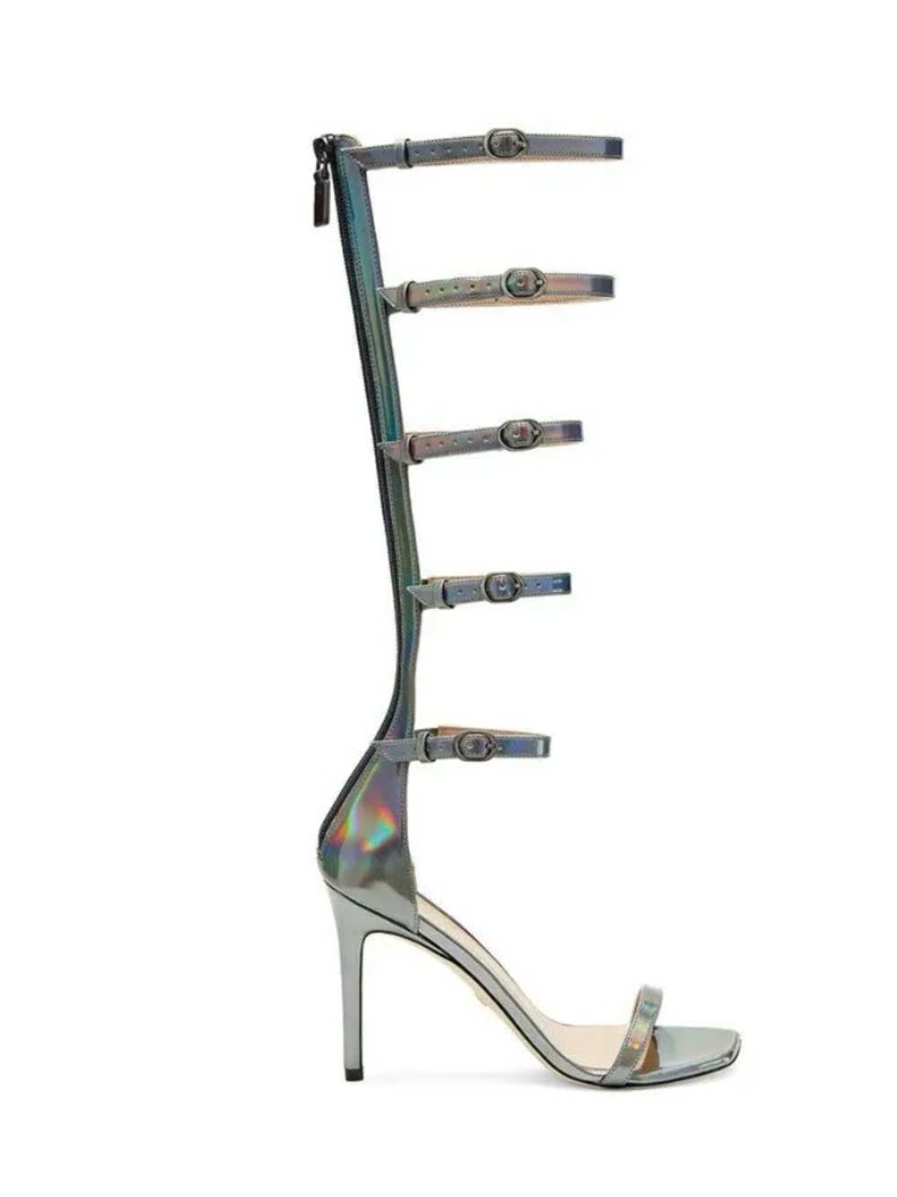 Stuart Weitzman Iridescent Holographic Knee-High Gladiator Heels - Silver Shine